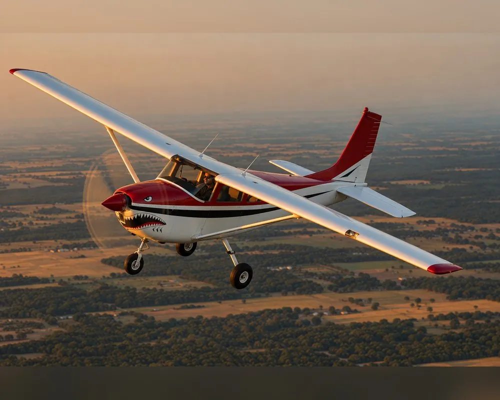 Avion Cessna en vol au-dessus de la campagne