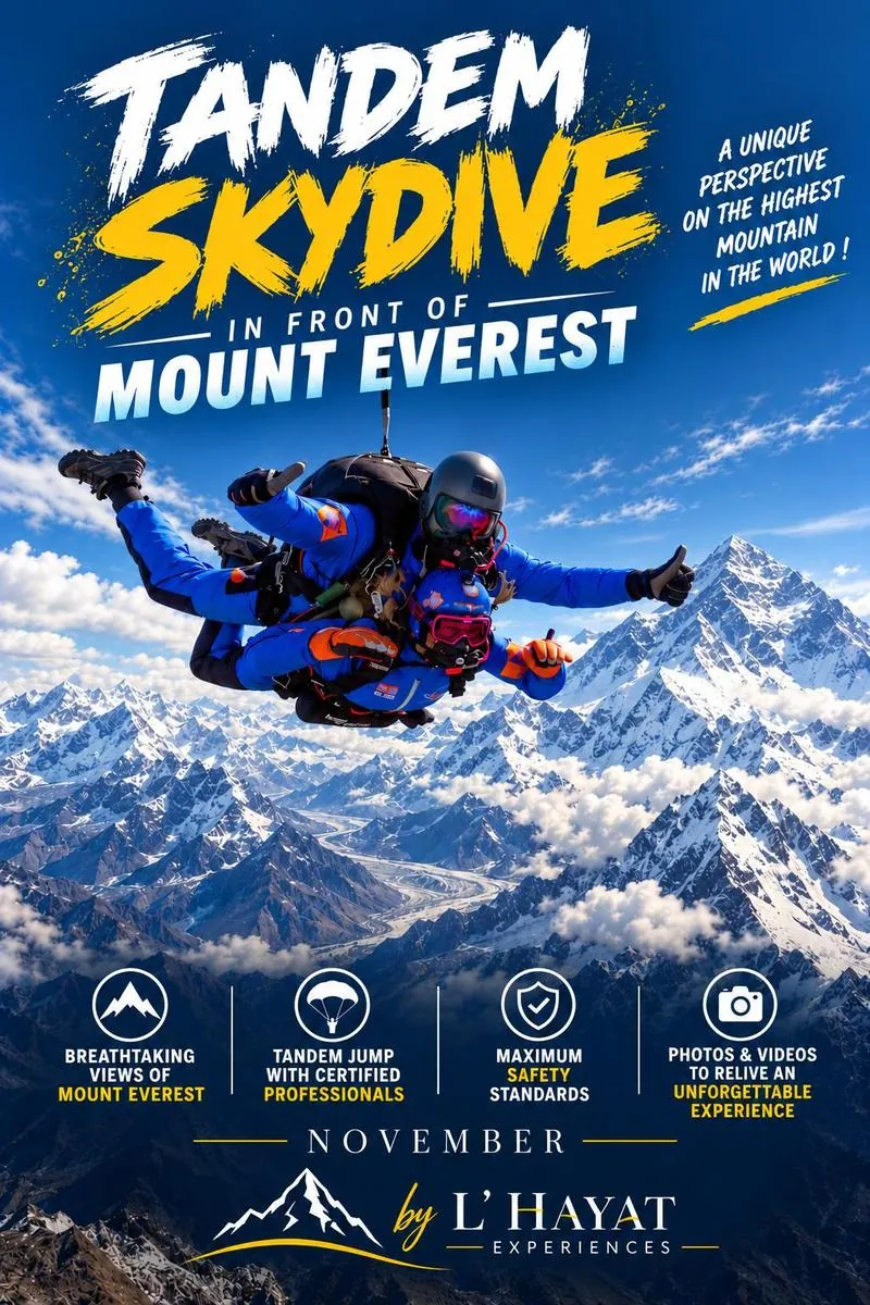 Affiche du saut en tandem devant le mont Everest