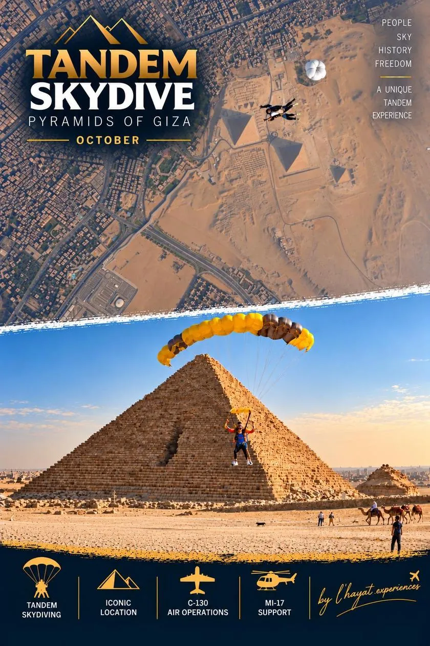 Affiche du saut en tandem à Gizeh, en Égypte